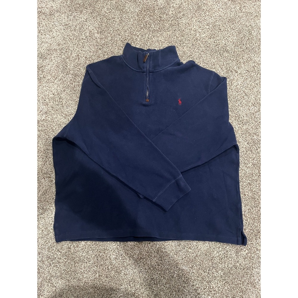 Polo Ralph Lauren Mens XXL Navy Blue 100%‎ Cotton Quarter Zip Pullover Sweater - Picture 3 of 7